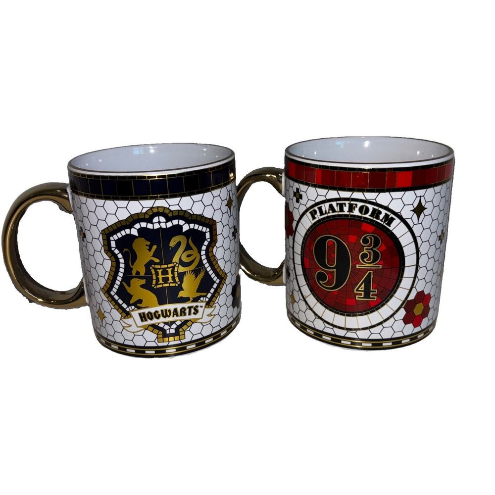 Harry Potter Platform 9 3/4 Hogwarts Express Houses Mug Coffee Crest Set Of 2